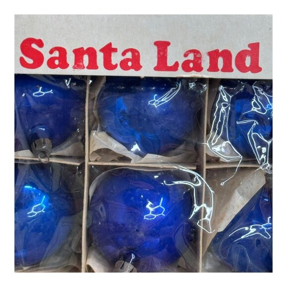 Blue Molecule Christmas Tree Ornament Set 12 Vintage Blue Shiny Brite Santa Land - Picture 2 of 6